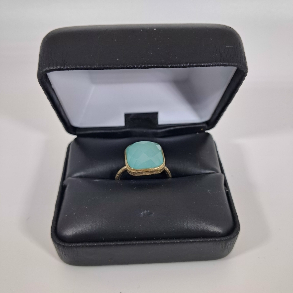 Vintage 925 Sterling Silver Chalcedony Gemstone Ring With Gold Vermeil Size 6 - Picture 2 of 11